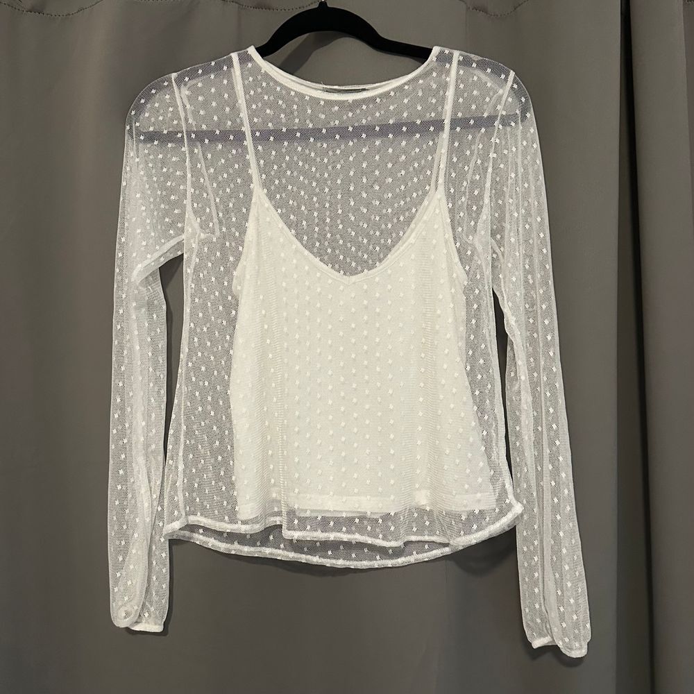 Bershka White Sheer lace Dot Long Sleeve Top Layered Look Sizeâ S